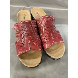 Clarks Bendables Red Leather Adjustable Strap Sandals Slides Women's‎ Size 12M